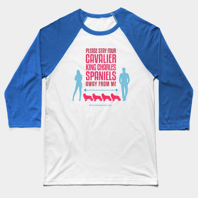 Cavalier King Charles Spaniel Social Distancing Guide Baseball T-Shirt by Rumble Dog Tees